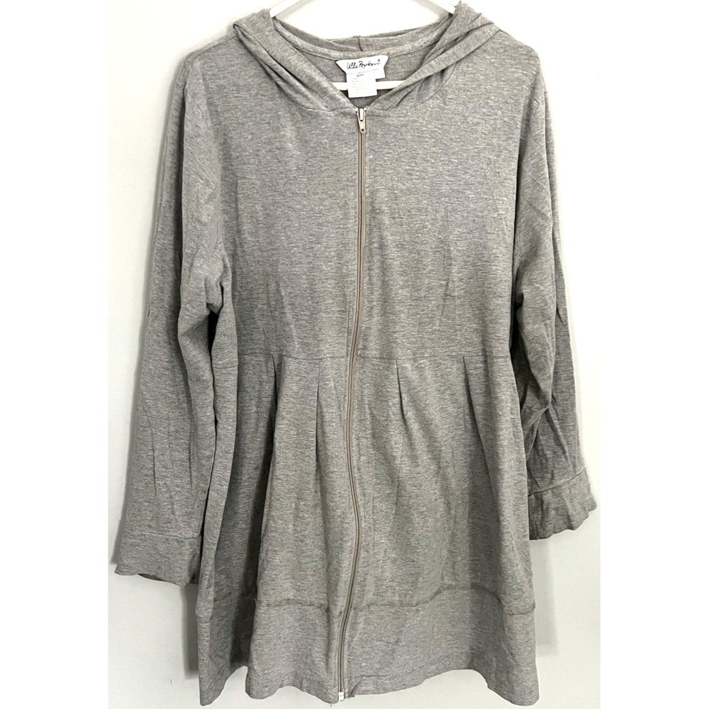 Ulla Popken Hoodie Womens 16/18 Gray Full Zip Longline Peplum Tunic Swing Casual